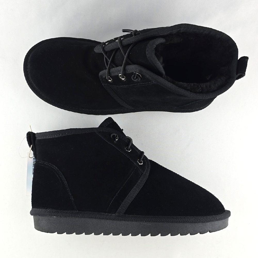 NWT Cushionaire Women's Black Suede Ankle Boots Faux Fur Lining Lace Up Size 9.5